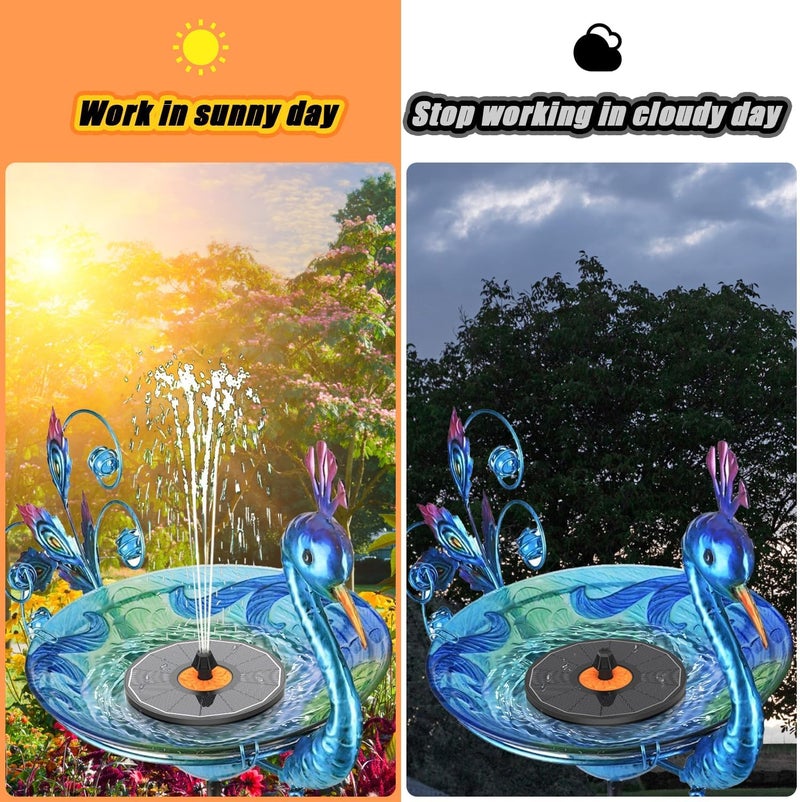 Yzert Solar Fountain Orange Flower Glass, 3.5W Bird Bath Pump With 4 Fixed Rods & 7 Nozzles for Garden, Outdoor, Pond - Black Panel - Image 4
